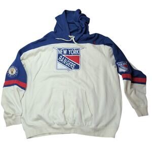 NY Rangers Majestic Vintage NHL Original Six Hooded Sweatshirt 2XL Blue White
